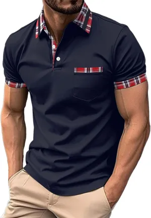 Men's Quarter Button Polo Shirts Casual Knit Short Sleeve Ribbed Polo T Shirt Classic Fit Golf Shirts Activewear Tops