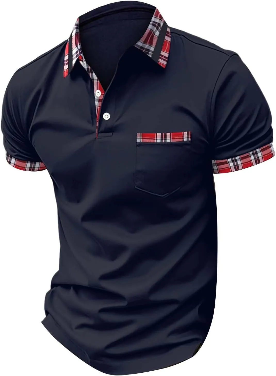 Men's Quarter Button Polo Shirts Casual Knit Short Sleeve Ribbed Polo T Shirt Classic Fit Golf Shirts Activewear Tops