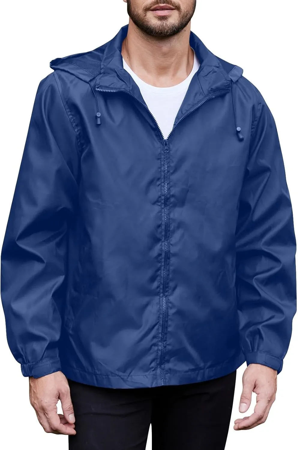 Mens Rain Jacket Packable Full-Zip Hooded Waterproof Windbreaker Lightweight Golf Outdoor Hiking Travel Cycling Coat