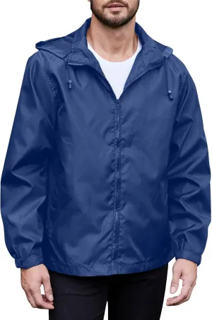 Mens Rain Jacket Packable Full-Zip Hooded Waterproof Windbreaker Lightweight Golf Outdoor Hiking Travel Cycling Coat