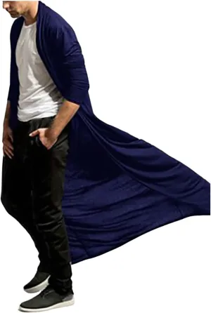 Men's Ruffle Shawl Collar Cardigan Long Length Trench Coat Lightweight Open Front Drape Cape Overcoat Big&Tall