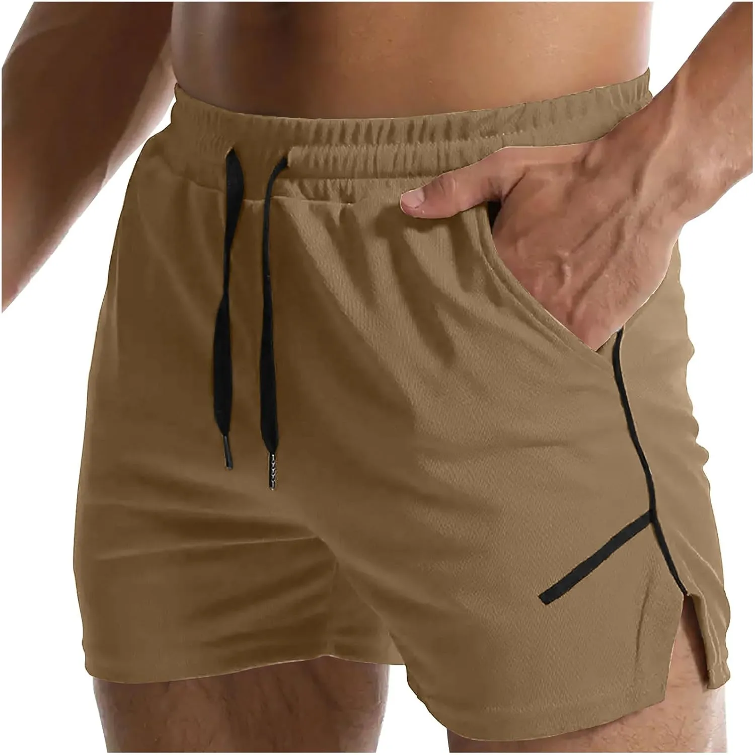 Men's Running Athletic Shorts Split Workout Gym Tennis Shorts Quick Dry Lightweight Active Shorts Loose Pocket Shorts