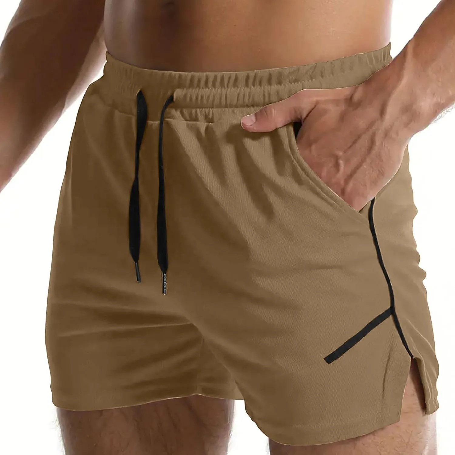 Men's Running Athletic Shorts Split Workout Gym Tennis Shorts Quick Dry Lightweight Active Shorts Loose Pocket Shorts