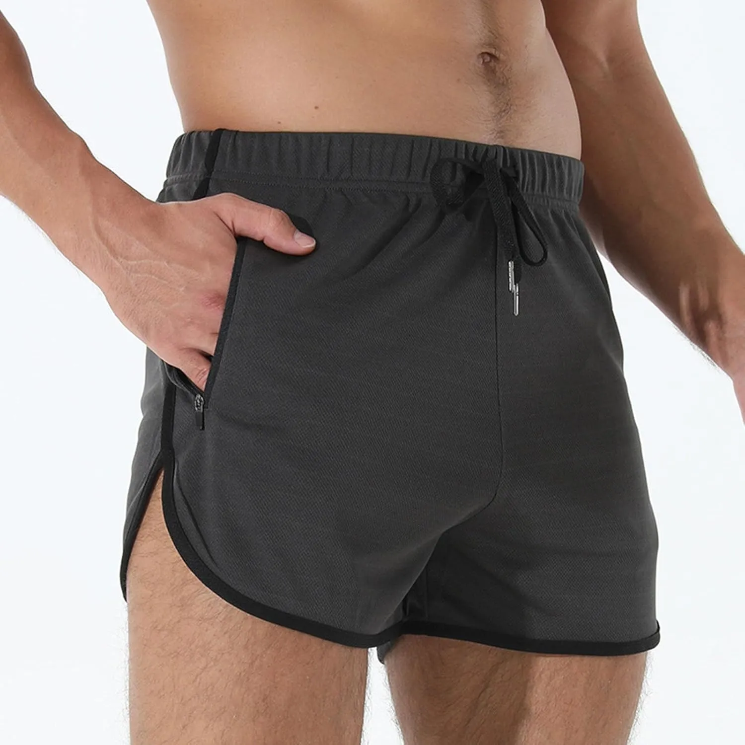 Men's Running Shorts Summer Baggy Sports Mesh 3 Inch Quick Dry Pant Gym Athletic Jogging Shorts with Zipper Pockets
