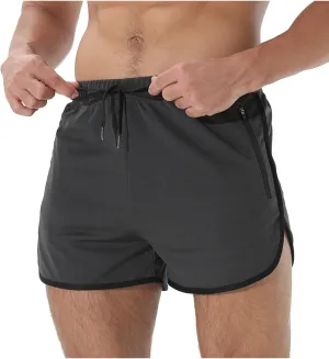 Men's Running Shorts Summer Baggy Sports Mesh 3 Inch Quick Dry Pant Gym Athletic Jogging Shorts with Zipper Pockets