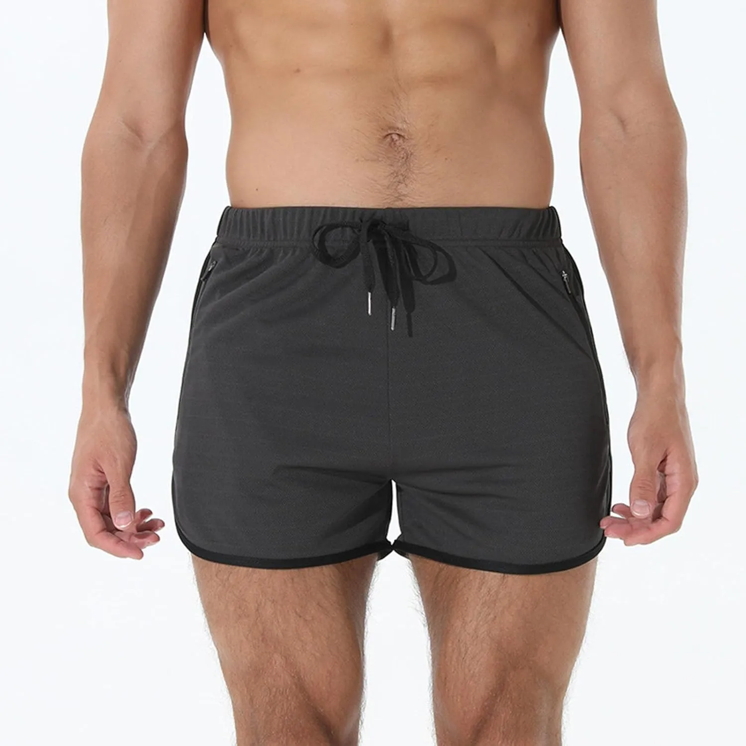 Men's Running Shorts Summer Baggy Sports Mesh 3 Inch Quick Dry Pant Gym Athletic Jogging Shorts with Zipper Pockets