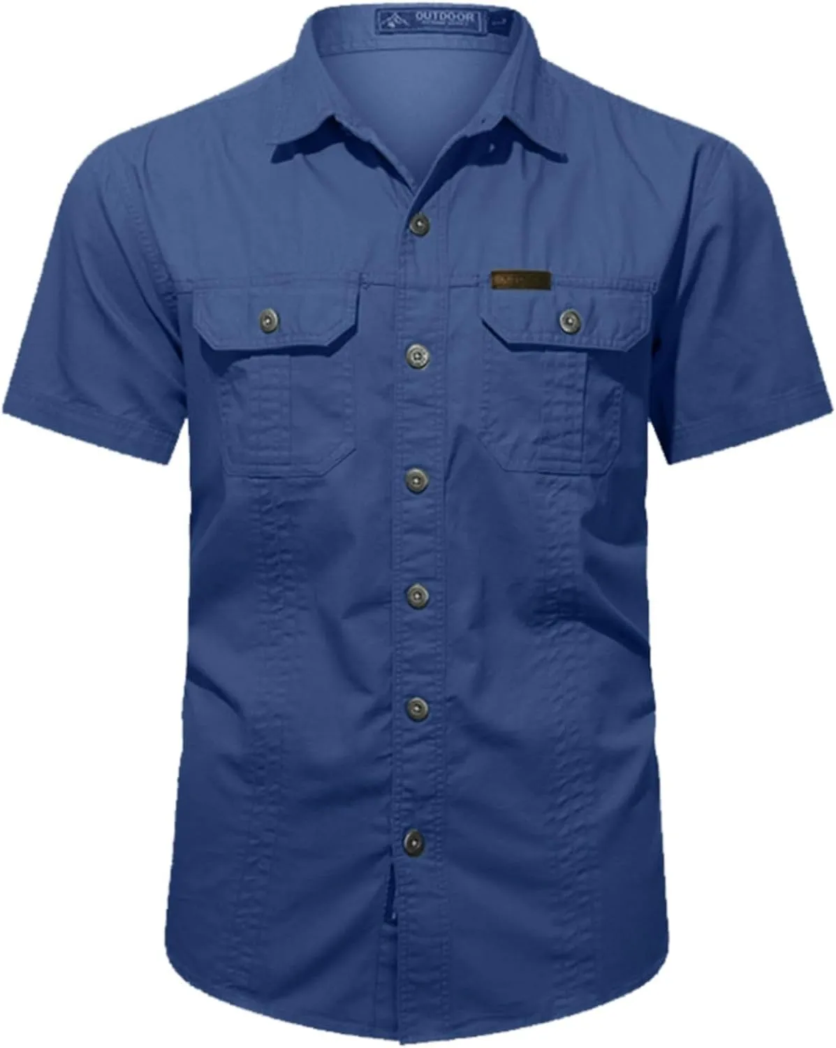 Mens Safari Shirts Cargo Work Shirt Military Tops Button Down Army Tactical Shirt Summer Outdoor Fishing Camping Tops