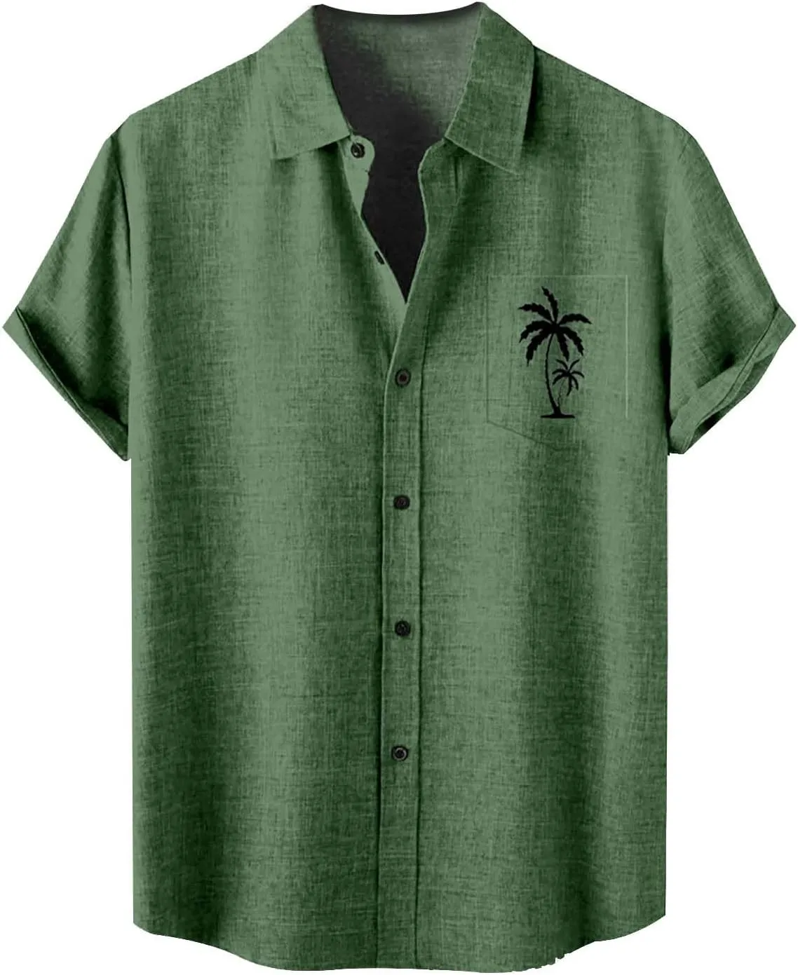 Men's Short Sleeve Bowling Shirts with Pocket Summer Casual Button Down Shirt Hawaiian Palmshadow Beach Tops Outfits