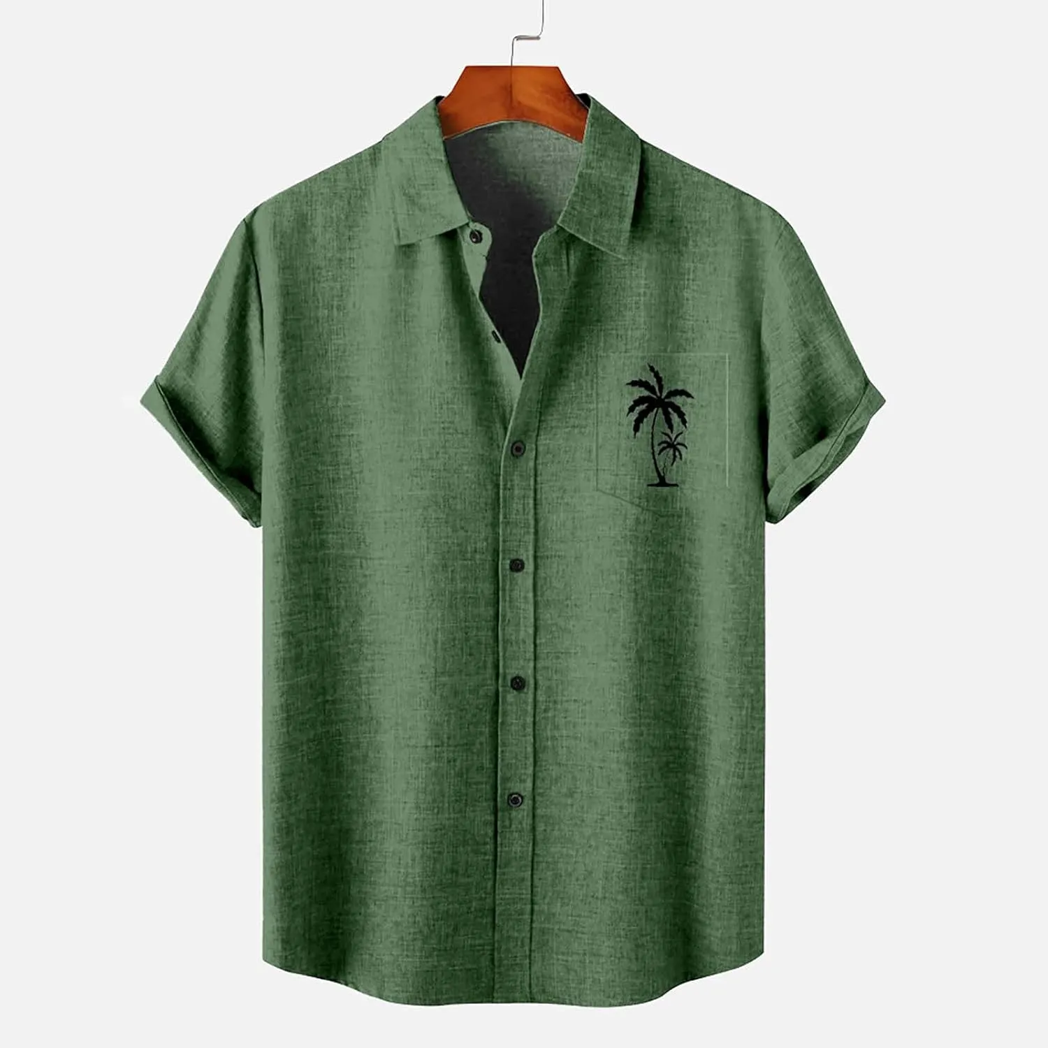 Men's Short Sleeve Bowling Shirts with Pocket Summer Casual Button Down Shirt Hawaiian Palmshadow Beach Tops Outfits