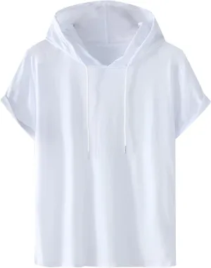 Men's Short Sleeve Hoodie Muscle Fit Sweatshirt Top Athletic Hooded T-Shirts for Men Drawstring Cool Hooded Tee