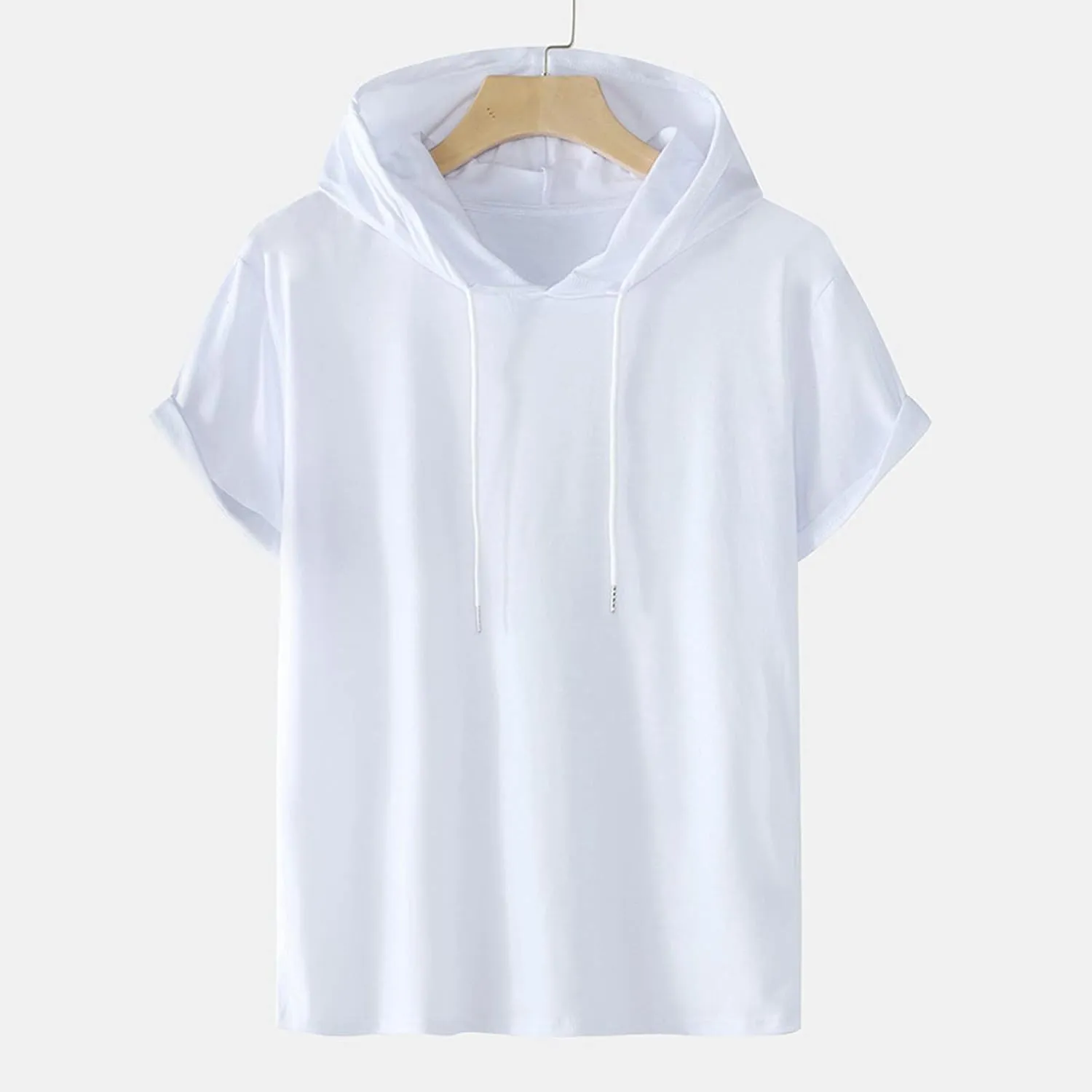 Men's Short Sleeve Hoodie Muscle Fit Sweatshirt Top Athletic Hooded T-Shirts for Men Drawstring Cool Hooded Tee