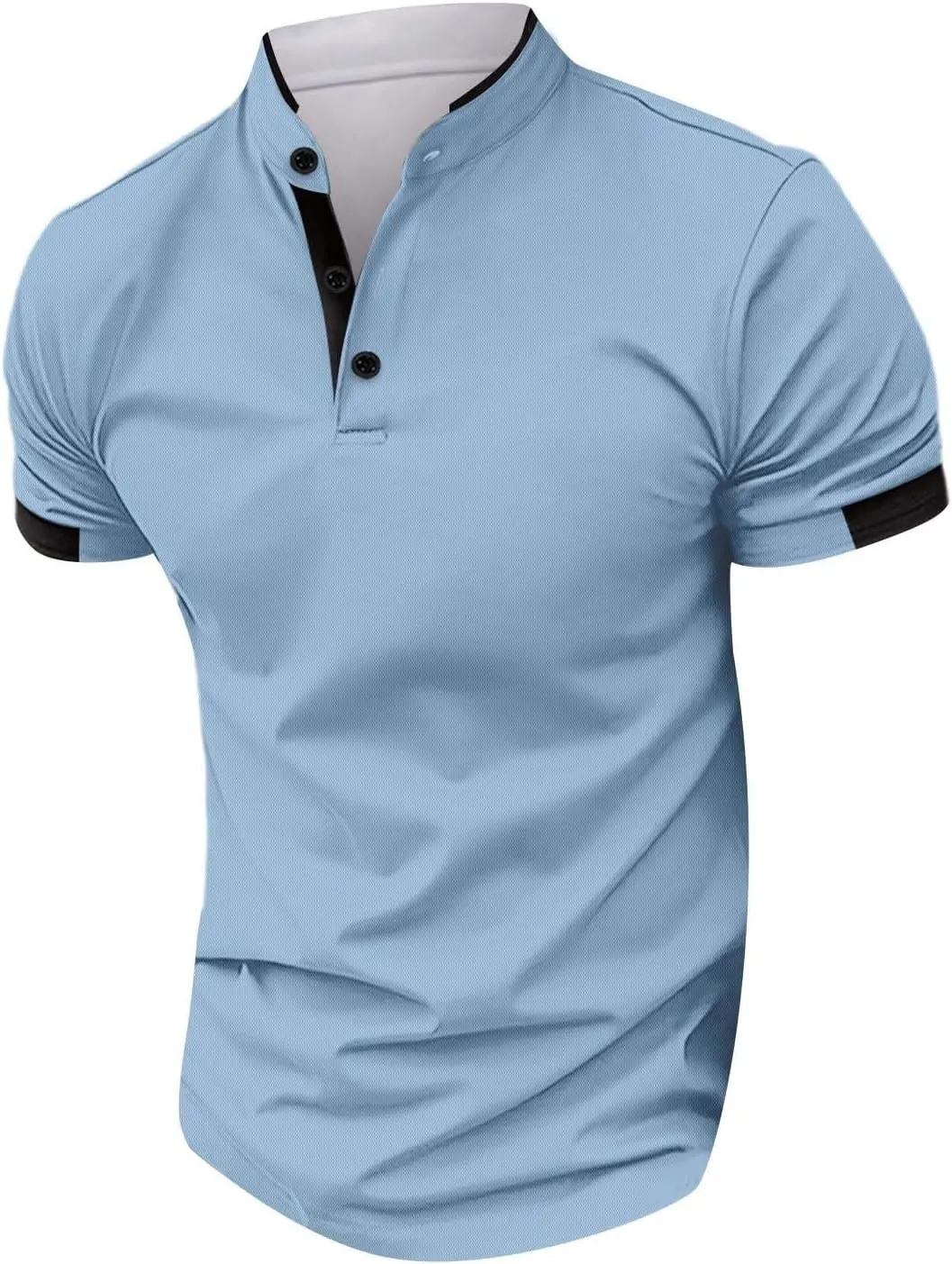 Mens Short Sleeve Polo Shirt Summer Casual Band Collar Tops Henley Shirts 2024 Fashion Classic Collarless Golf Shirts