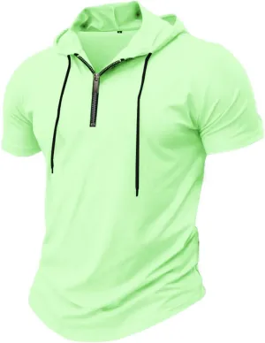 Mens Short Sleeve Shirts Workout Performance Quarter Zip Pullover Hoodies Casual Quick Dry Gym Athletic Hooded Shirts