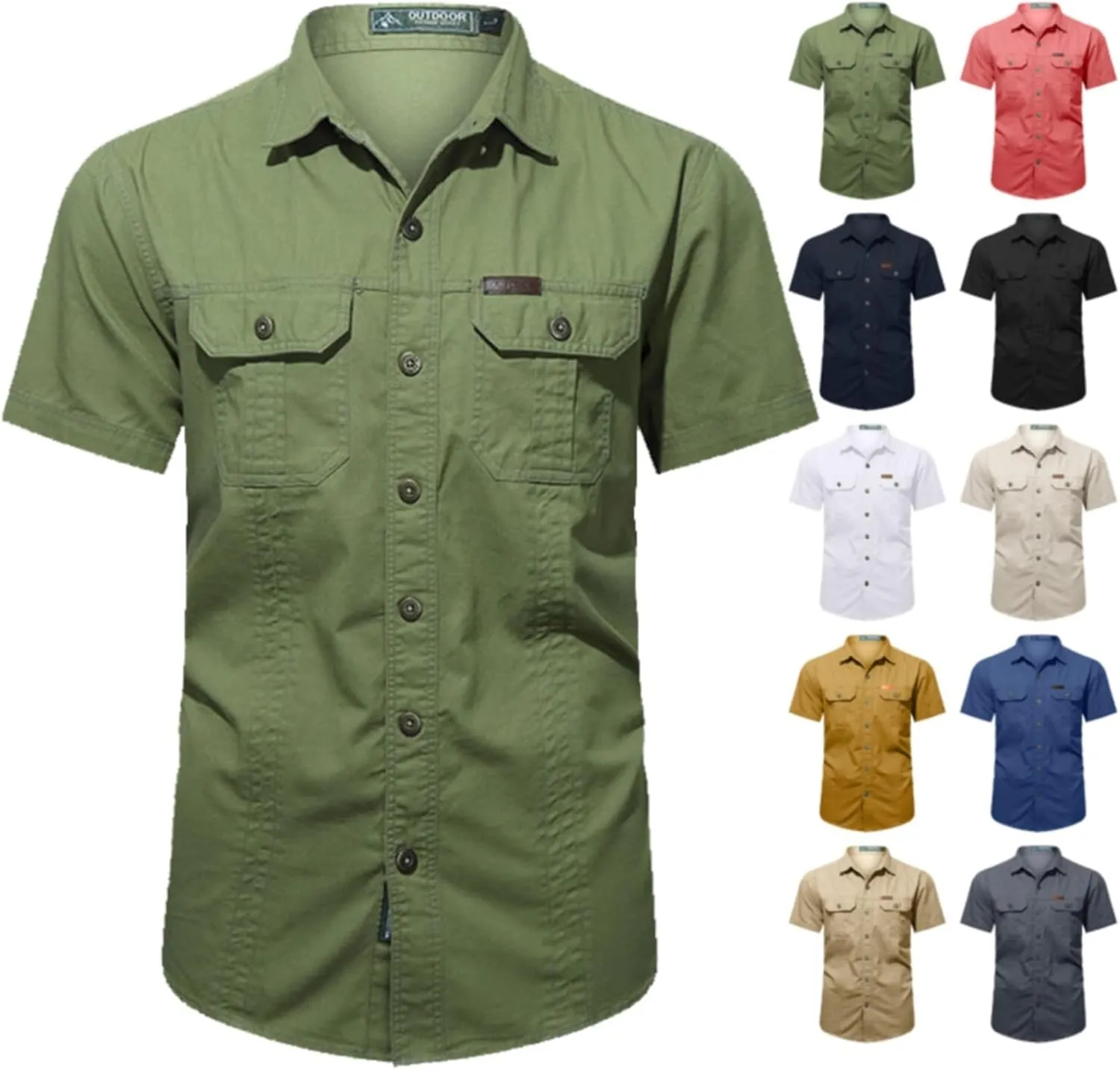 Men's Short Sleeve Tactical Shirts Cargo Tactical Military Pullover Outdoor T-Shirt Casual Button Down Athletic Hiking Shirts