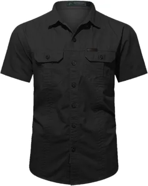 Men's Short Sleeve Tactical Shirts Cargo Tactical Military Pullover Outdoor T-Shirt Casual Button Down Athletic Hiking Shirts