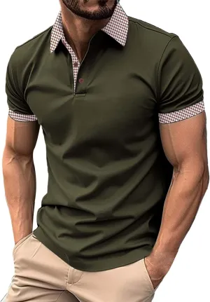 Mens Short Sleeve Work Polo Shirts Fashion Vintage Casual Shirts Lapel Collar Basic Formal Dress Shirts Sports Golf T-Shirts