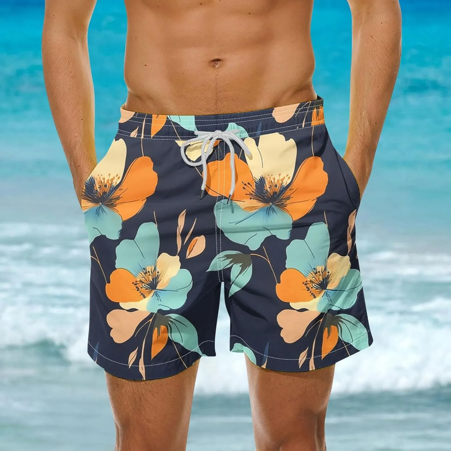 Men's Shorts 2025 Casual Hawaiian Beach Board Shorts Plus Size Men Palm Floral Boho Swim Trunks Quick Dry Lightweight
