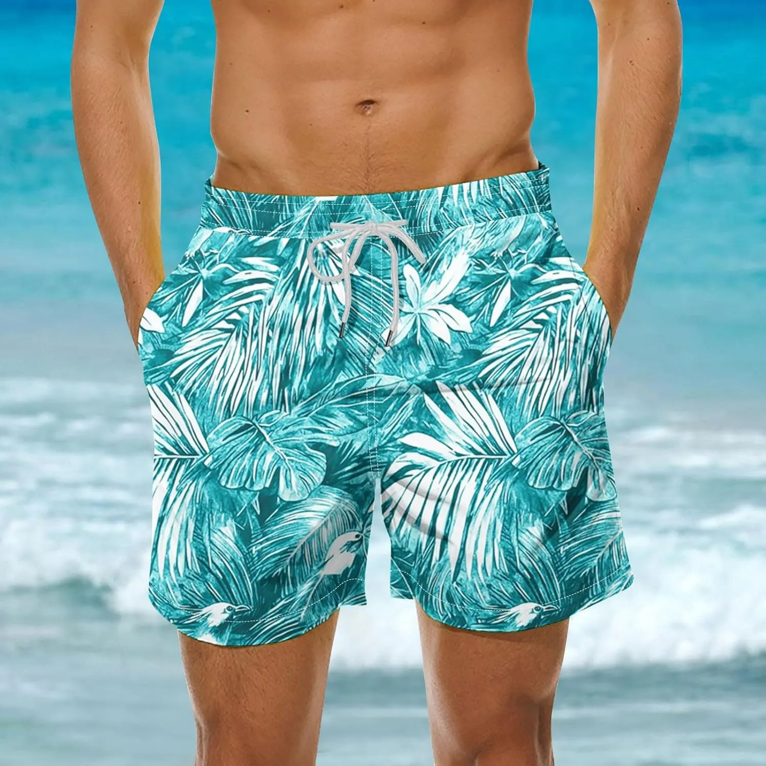 Men's Shorts 2025 Casual Hawaiian Beach Board Shorts Plus Size Men Palm Floral Boho Swim Trunks Quick Dry Lightweight
