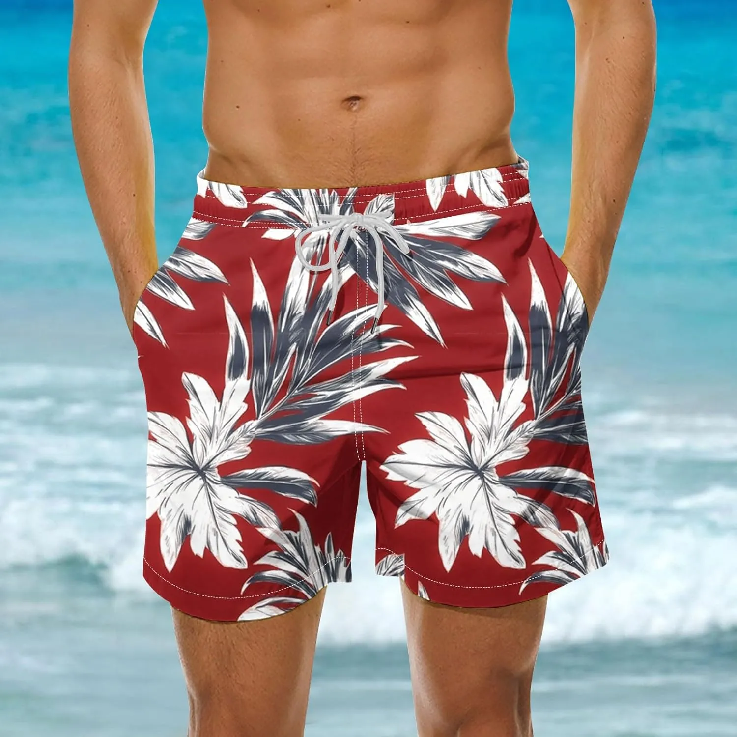 Men's Shorts 2025 Casual Hawaiian Beach Board Shorts Plus Size Men Palm Floral Boho Swim Trunks Quick Dry Lightweight
