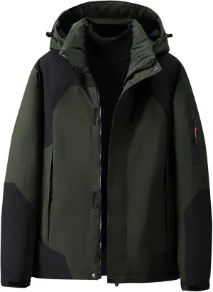 Men's Ski Puffer Jacket Hooded Warm Winter Snow Coat Waterproof Mountain Windbreaker Down Jacket for Hiking Traval