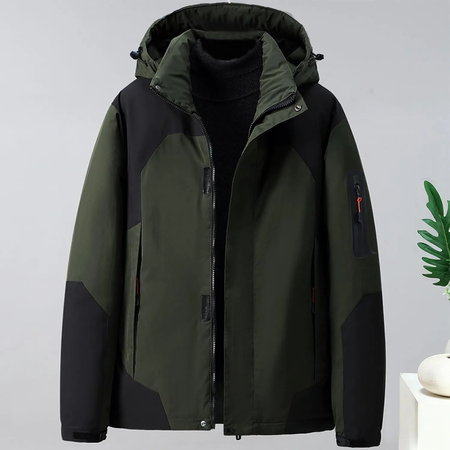 Men's Ski Puffer Jacket Hooded Warm Winter Snow Coat Waterproof Mountain Windbreaker Down Jacket for Hiking Traval