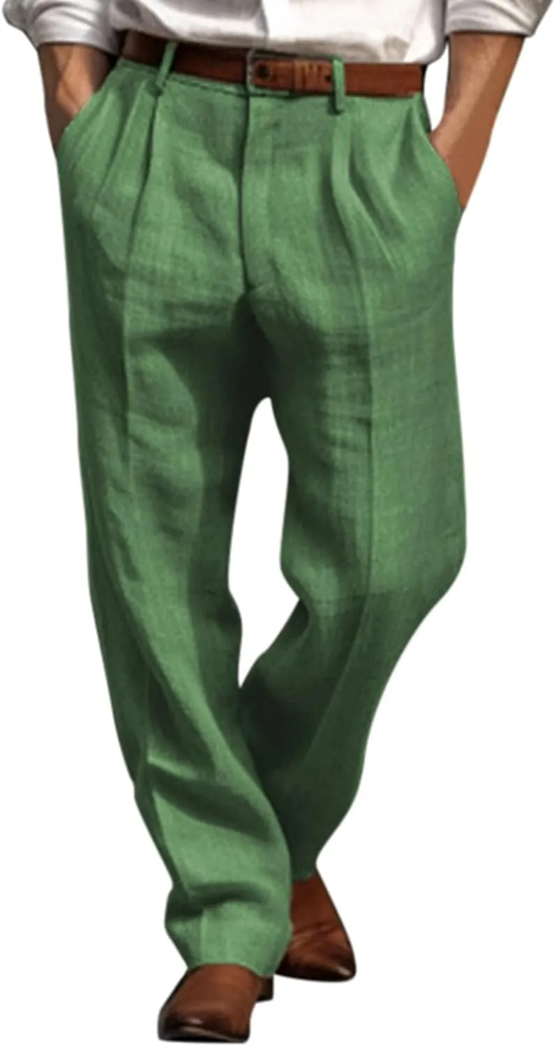 Men’s Solid Casual Pocket Front Pocket Fold Wide Leg Pants Elastic Waist Belt Loose Pants Open Leg Pants