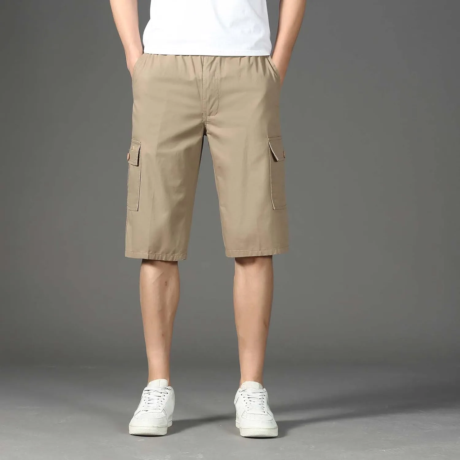 Men's Sports Cargo Pants Multi-Pocket Shorts Lightweight Breathable Summer Beach Shorts for Men