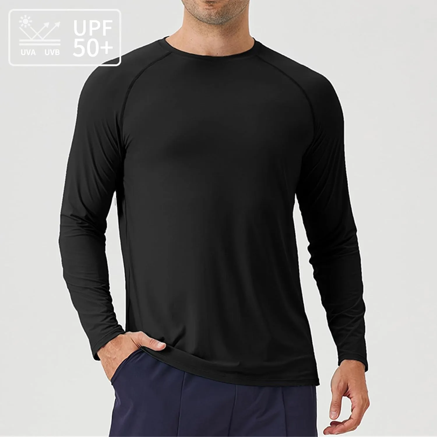 Men's Sports Long Sleeve T-Shirt Ice Silk Sunscreen Loose Breathable Cool Outdoor Running Fitness Long Sleeve Shirt