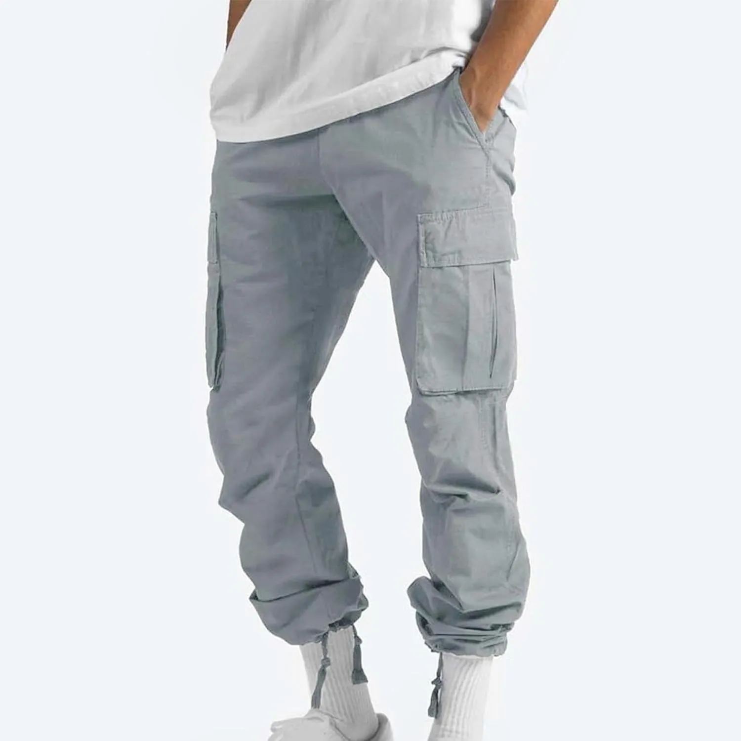 Mens Stylish Drawstring Cargo Jogger Pants Outdoor Fashion Athletic Joggers Pants Casual Straight Leg Track Pants
