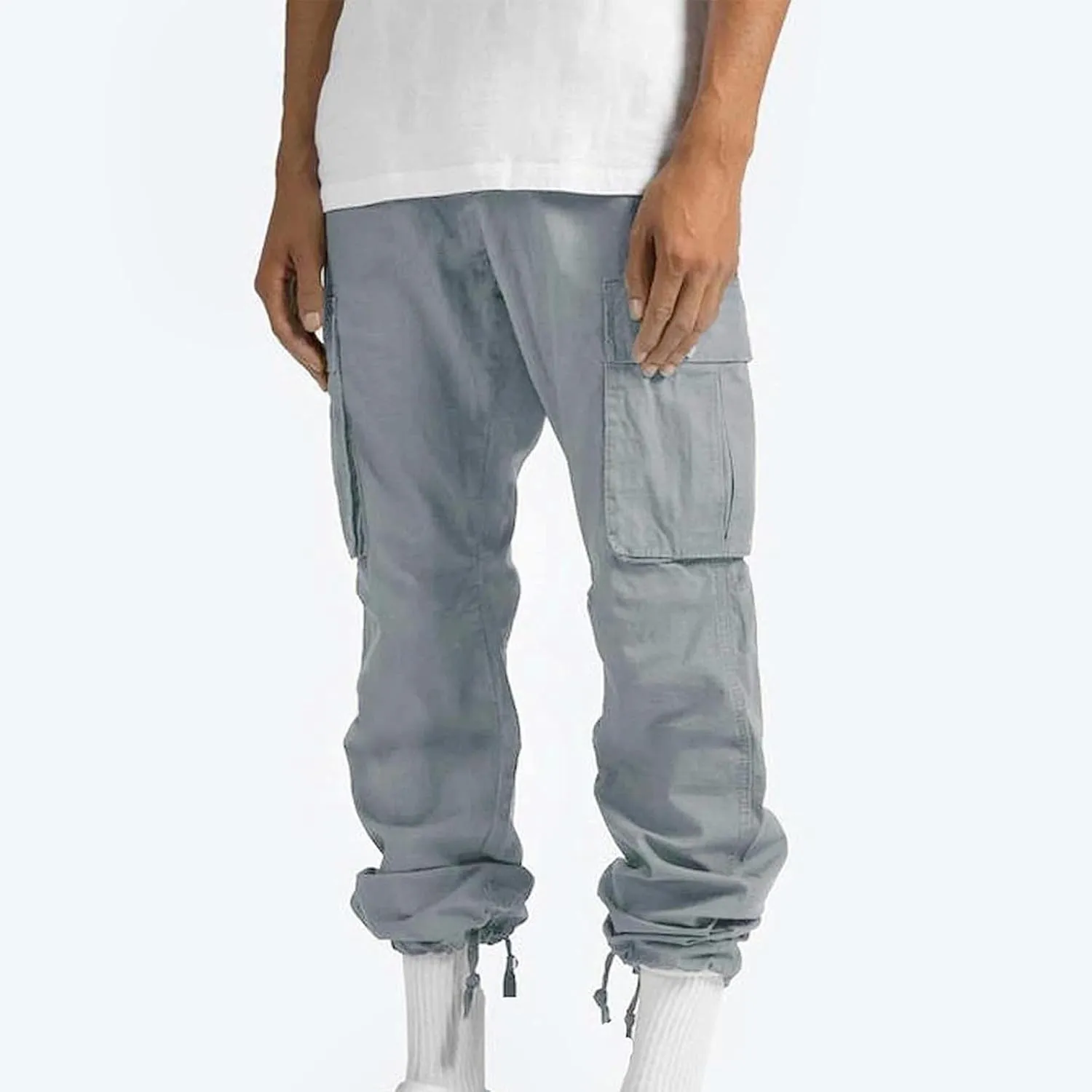 Mens Stylish Drawstring Cargo Jogger Pants Outdoor Fashion Athletic Joggers Pants Casual Straight Leg Track Pants
