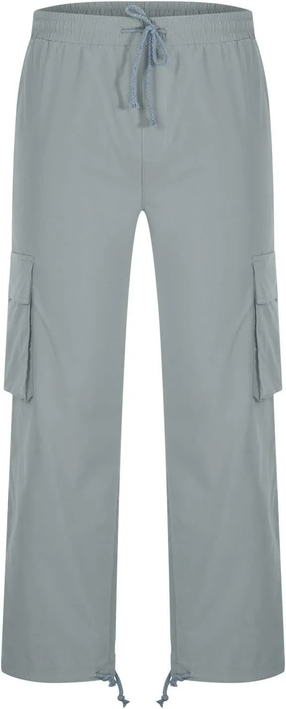 Mens Stylish Drawstring Cargo Jogger Pants Outdoor Fashion Athletic Joggers Pants Casual Straight Leg Track Pants