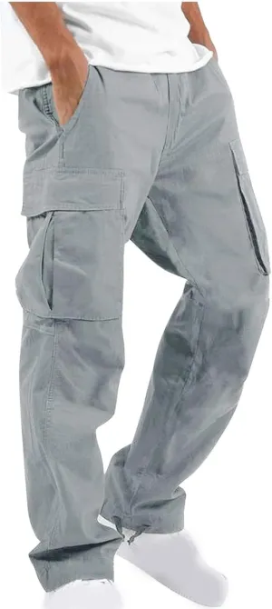 Mens Stylish Drawstring Cargo Jogger Pants Outdoor Fashion Athletic Joggers Pants Casual Straight Leg Track Pants
