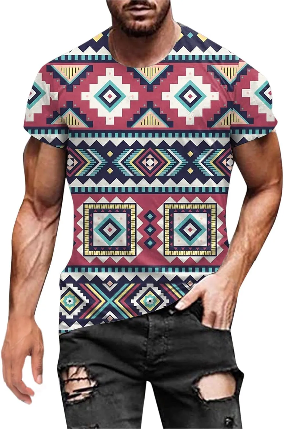 Mens Summer Shirt Rainbow Tie Dye T-Shirt Summer Casual Short Sleeve Tops Cool 3D Printing Muscle Workout Tees Blouse