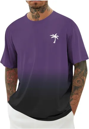 Mens Summer Streetwear Casual T Shirts Short Sleeve Ombre Tropical Print Tee Shirts Loose Fit Fashion Hip Hop Tshirts