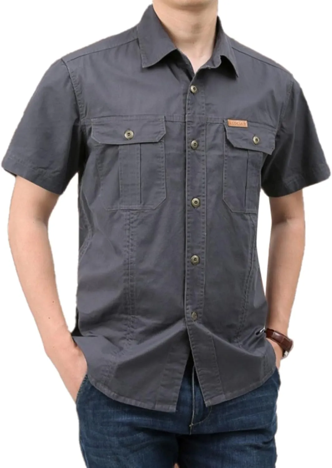 Mens Tactical Cargo Shirt Military Casual Regular Fit Summer Short Sleeve Work Fishing Shirts Tops