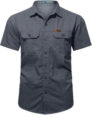 Mens Tactical Cargo Shirt Military Casual Regular Fit Summer Short Sleeve Work Fishing Shirts Tops