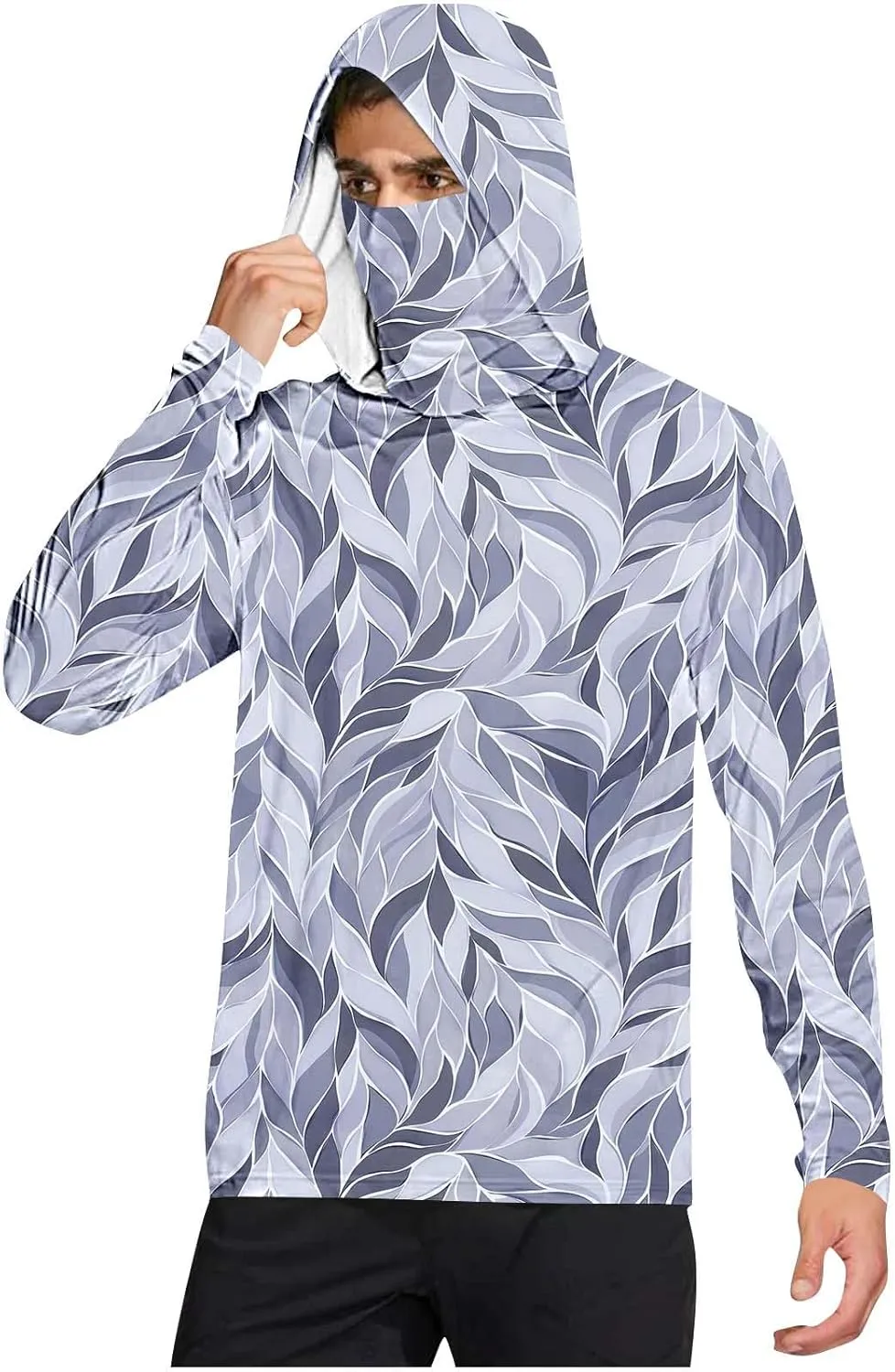 Mens UPF 50  Fishing Shirts Tops Long Sleeve UV Sun Protection Rash Guard Lightweight Sun Hoodie with Face Mask