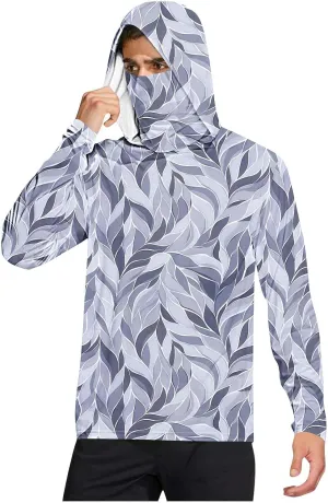 Mens UPF 50  Fishing Shirts Tops Long Sleeve UV Sun Protection Rash Guard Lightweight Sun Hoodie with Face Mask