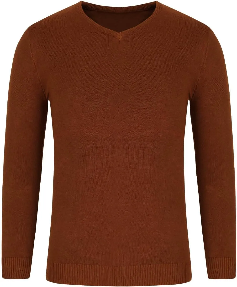 Men's V Neck Sweater Soft Casual Classic Ribbed Knit Pullover Top Lightweight Comfy Long Sleeve Sweaters T Shirts