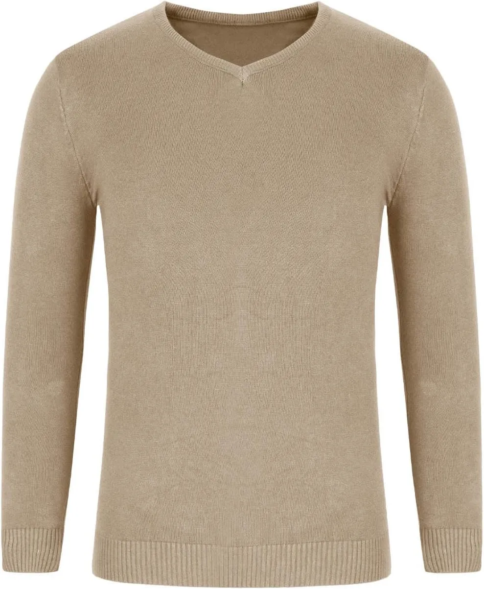 Men's V Neck Sweater Soft Casual Classic Ribbed Knit Pullover Top Lightweight Comfy Long Sleeve Sweaters T Shirts