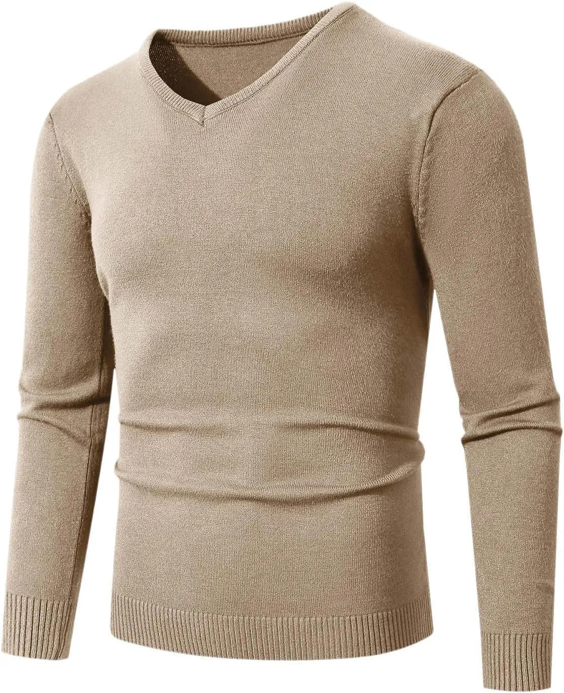 Men's V Neck Sweater Soft Casual Classic Ribbed Knit Pullover Top Lightweight Comfy Long Sleeve Sweaters T Shirts