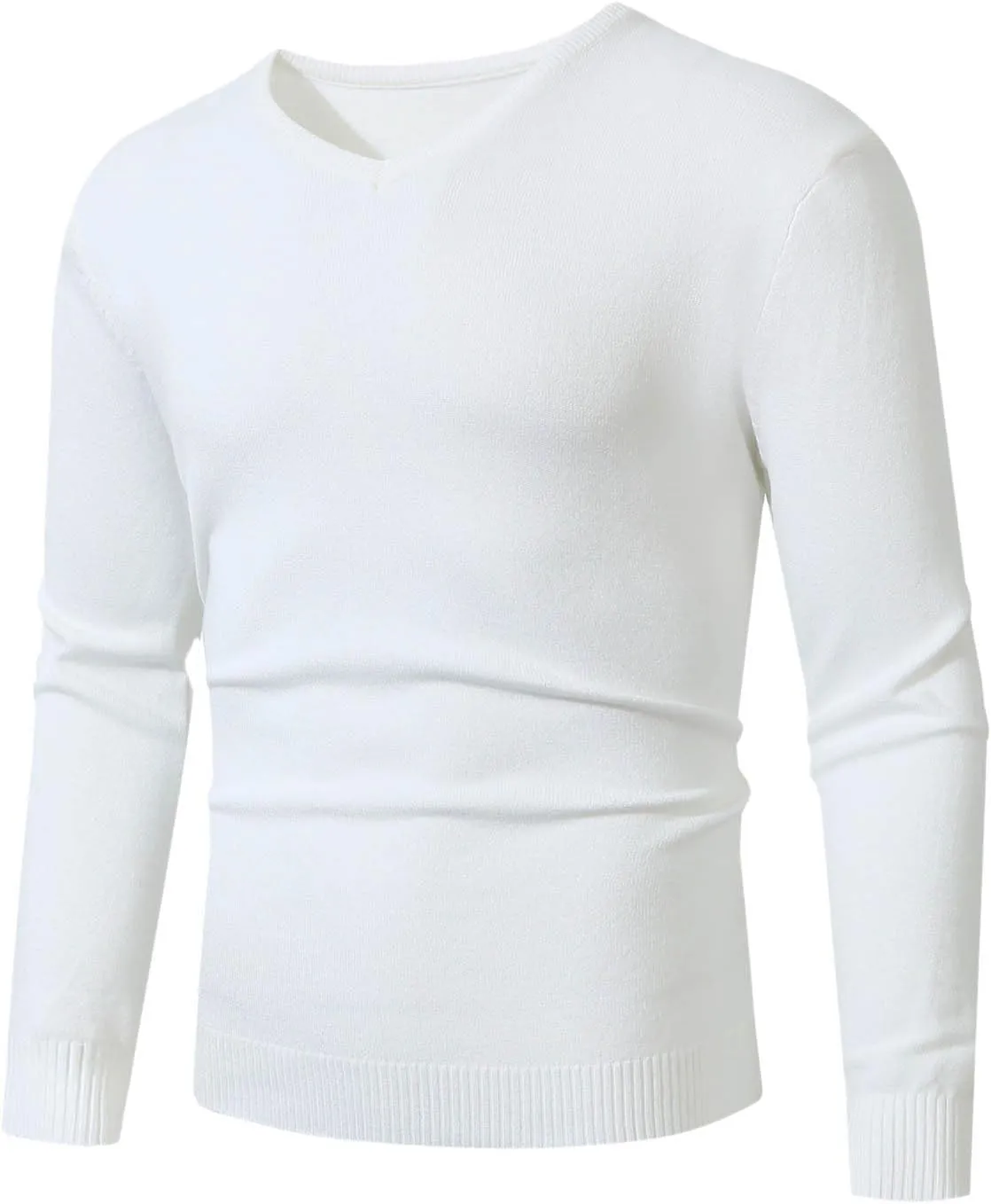 Men's V Neck Sweater Soft Casual Classic Ribbed Knit Pullover Top Lightweight Comfy Long Sleeve Sweaters T Shirts