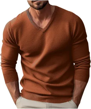 Men's V Neck Sweater Soft Casual Classic Ribbed Knit Pullover Top Lightweight Comfy Long Sleeve Sweaters T Shirts