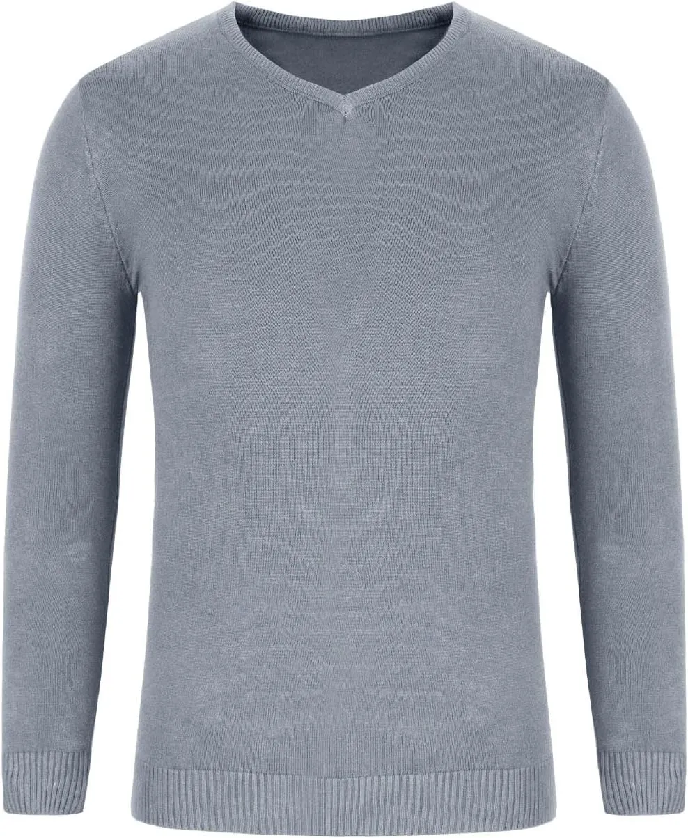 Men's V Neck Sweater Soft Casual Classic Ribbed Knit Pullover Top Lightweight Comfy Long Sleeve Sweaters T Shirts