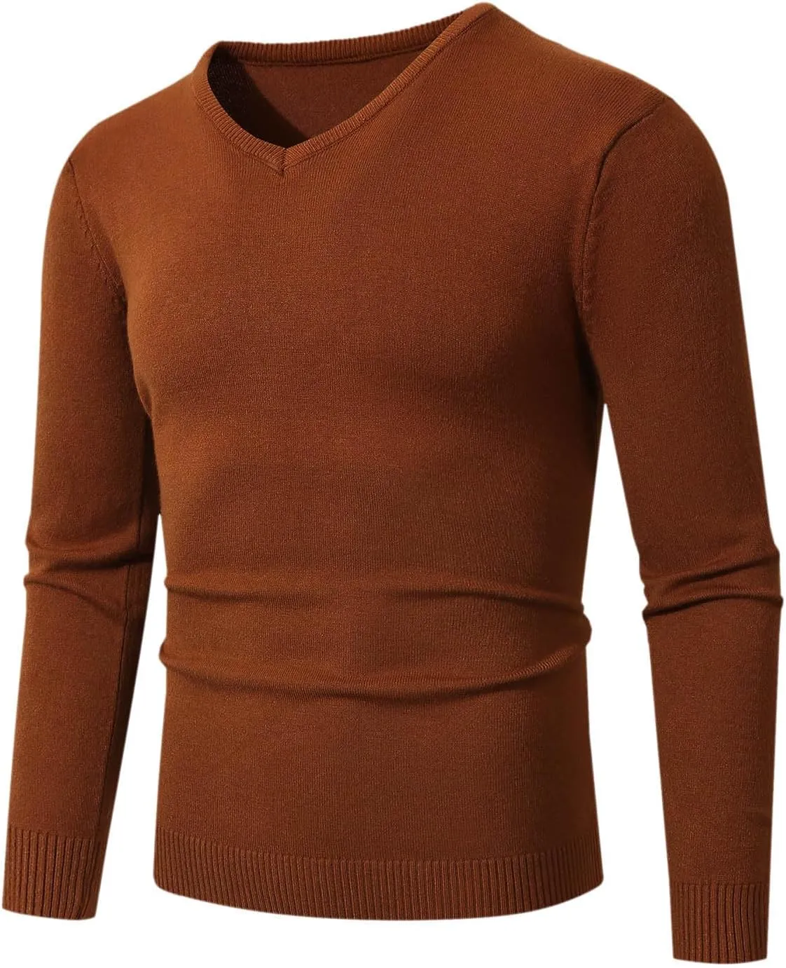 Men's V Neck Sweater Soft Casual Classic Ribbed Knit Pullover Top Lightweight Comfy Long Sleeve Sweaters T Shirts