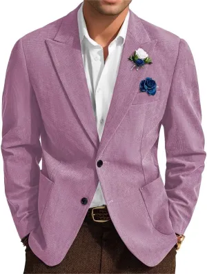 Men's Vinatge Corduroy Blazer Jacket Two Buttons Casual Sport Coats Formal Classic Work Wear Corduroy Suit