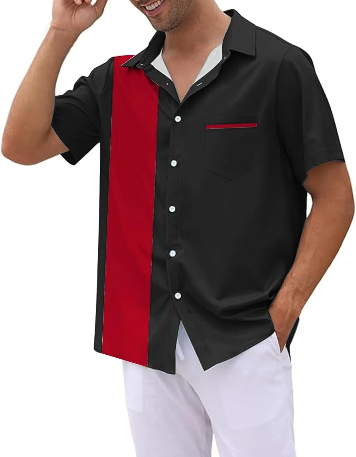Men's Vintage 1950s Bowling Shirts Button Down Summer Hawaiian Beach Shirt Lightwegiht Loose Casual Short Sleeve Tops