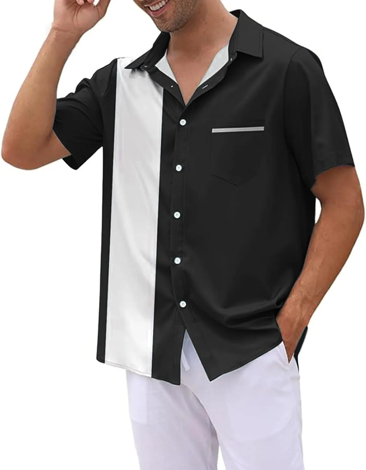 Men's Vintage 1950s Bowling Shirts Button Down Summer Hawaiian Beach Shirt Lightwegiht Loose Casual Short Sleeve Tops