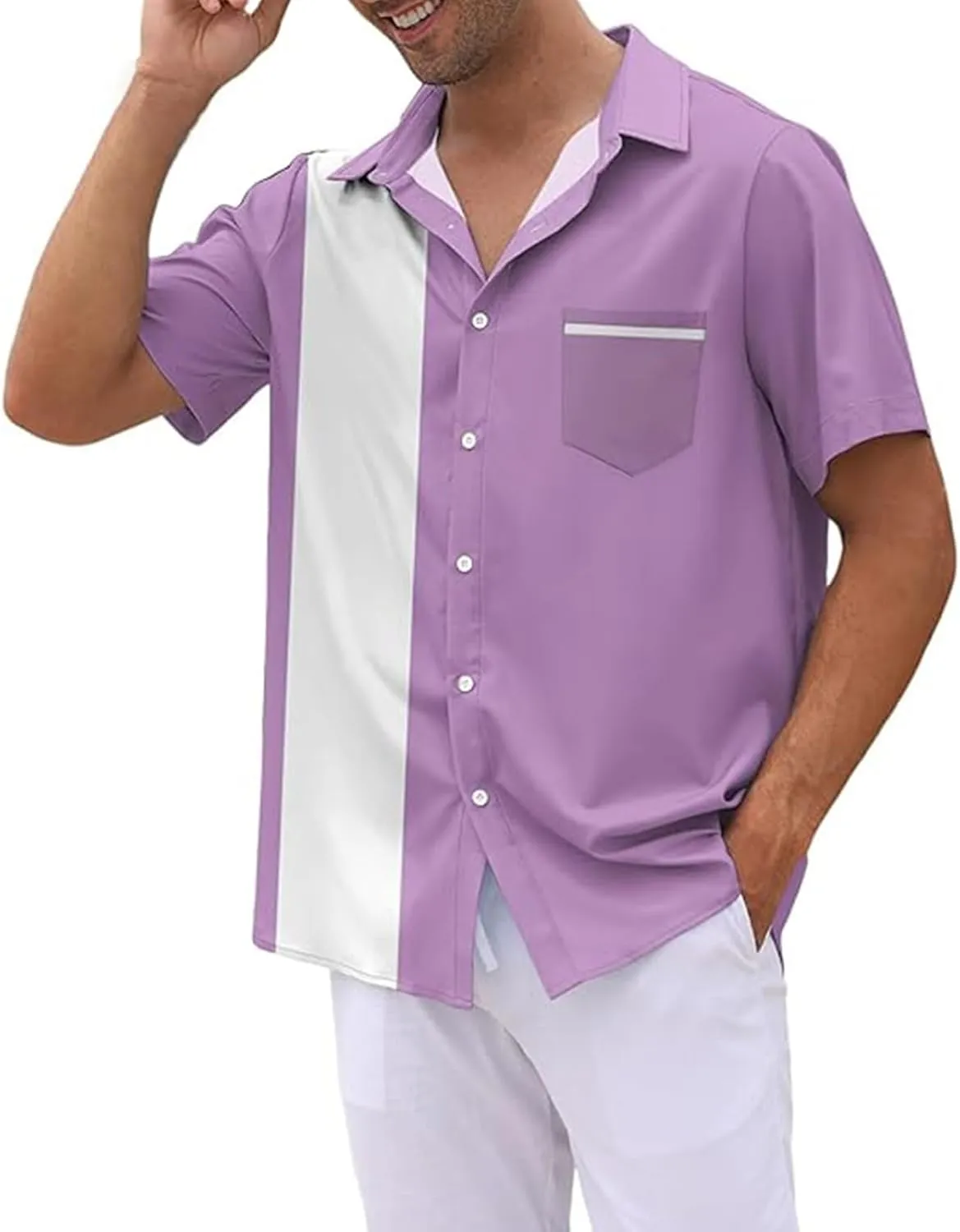 Men's Vintage 1950s Bowling Shirts Button Down Summer Hawaiian Beach Shirt Lightwegiht Loose Casual Short Sleeve Tops