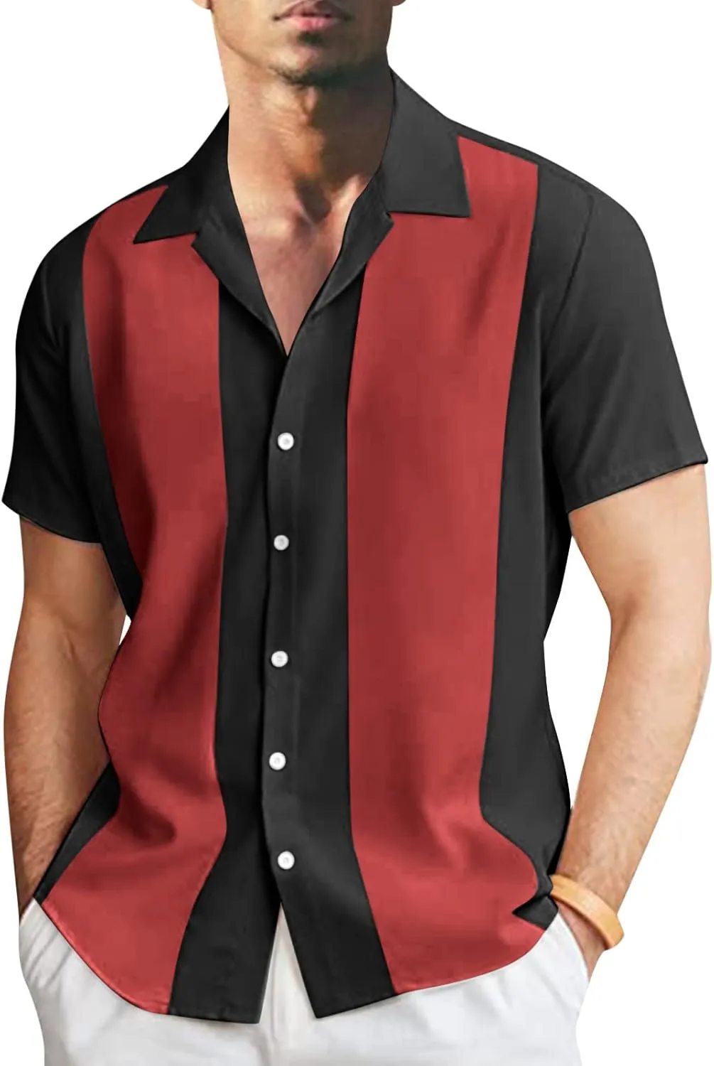 Men's Vintage Bowling Shirts 1950s Casual Short Sleeve Cuba Guayabera Shirt Lightweight Quick Dry Summer Beach Tops